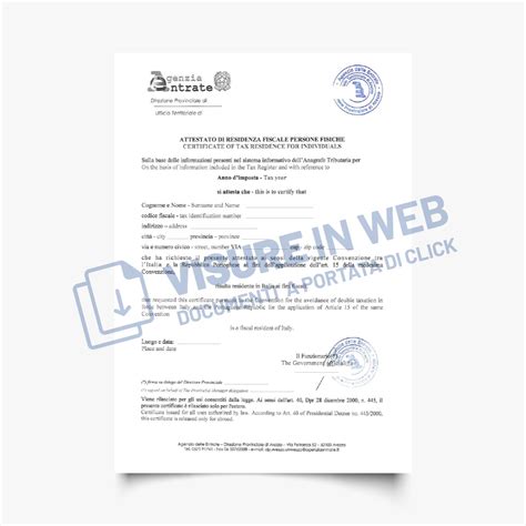 Certificato Residenza Fiscale Agenzia Entrate Visure In Web