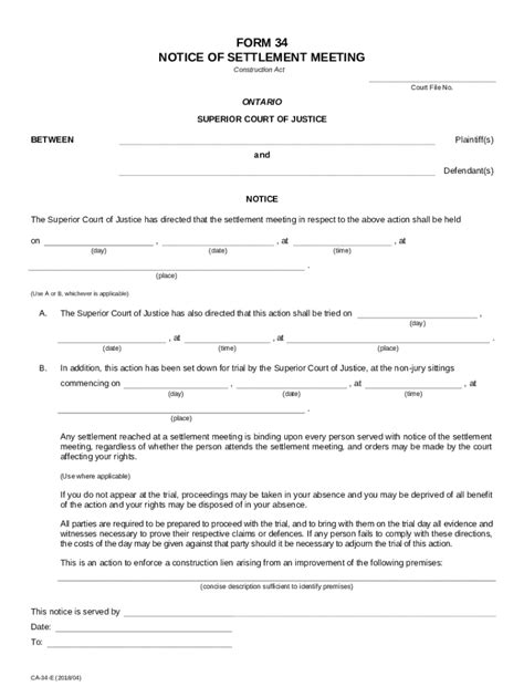 Ecourtsnotice Of Settlement Template Ontariocourts On Doc Template