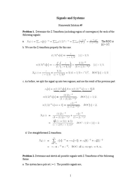 Signals And Systems Problem 1 Determine The Z Transform Including Region Of Convergence For