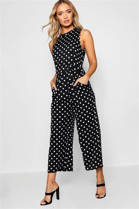 High Neck Polka Dot Jumpsuit Boohoo Jumpsuit Fashion Polka Dot Jumpsuit Jumpsuits For Women