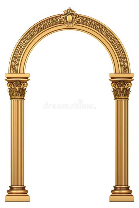 Portal Clássico Luxuoso Dourado Do Arco Com Colunas Ilustração Stock