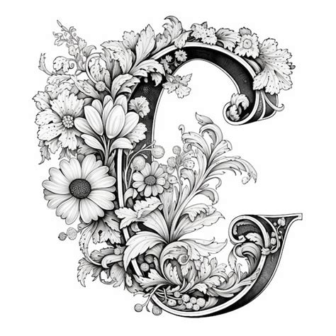 Premium Photo A Drawing Of A Capital Letter C With Flowers And Leaves