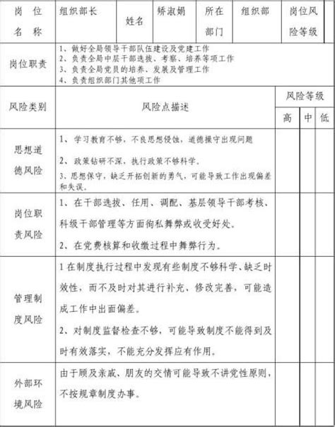 会计岗位个人廉政风险排查登记表 范文118