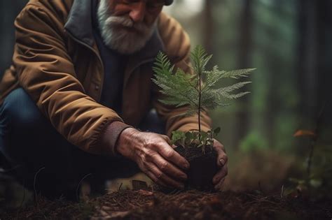 Un Hombre Plantando Un Rbol En El Bosque Foto Premium