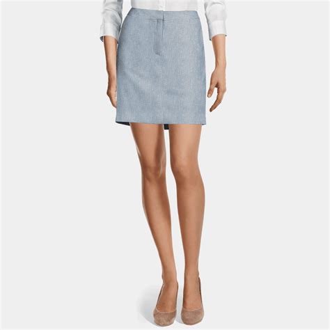 Mid Blue Seersucker High Waisted Short Pencil Skirt Sumissura