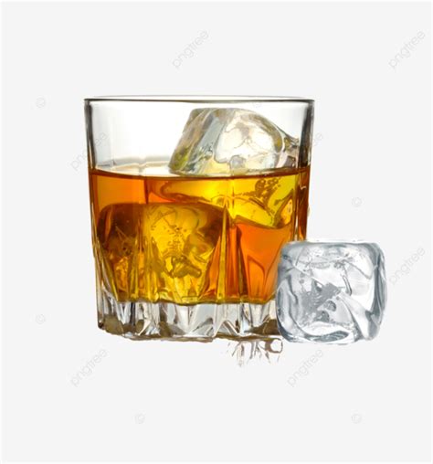 Isolated White Background Whiskey Glass With Ice Cocktail Isolated