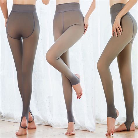 Lilgiuy Fleece Lined Tights Women Warm Thermal Tights Sheer Fake Faux Translucent Pantyhose