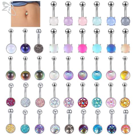 Zs Pcs Lot Colorful Stainless Steel Navel Piercings Frosted Sequins