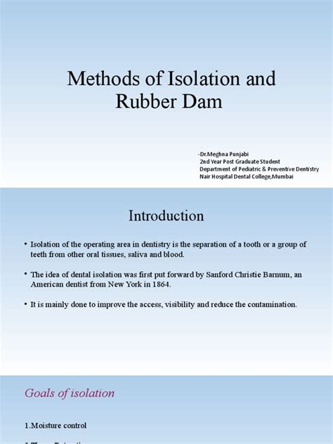 Methods of Isolation and Rubber Dam | PDF | Dentistry Branches | Medicine