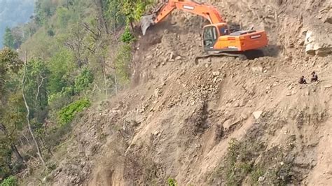 Dangerous Hilly New Road Doosan Excavator Cutting Hill YouTube