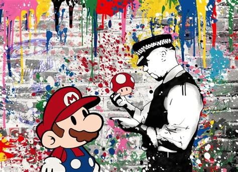 Banksy Canvas Street Graffiti Wall Art Mario Mushroom