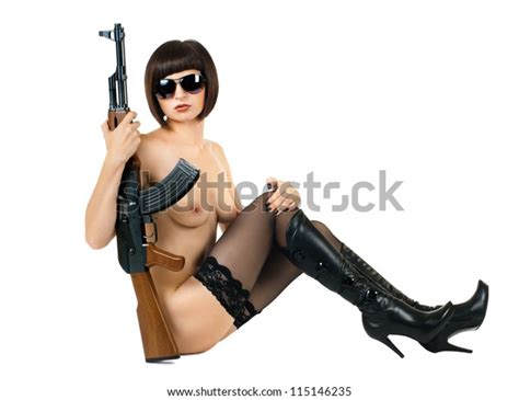Sensuality Beautiful Sexy Nude Girl Submachinegun Stock Photo Edit Now