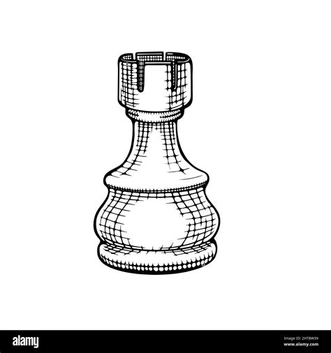 Hand Drawn Rook Vintage Chess Piece Isolated On White Background