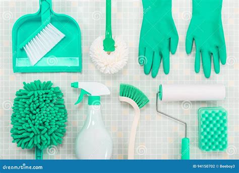 Various Cleaning Tools and Tile Stock Photo - Image of simple, hygiene ...