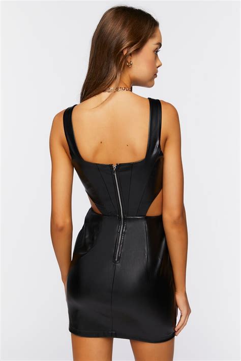 Forever 21 Faux Leather Cutout Mini Dress Black Forever21USA