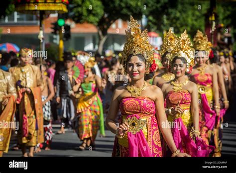 Pretty Balinese Women In Procession During The Street Parade At The