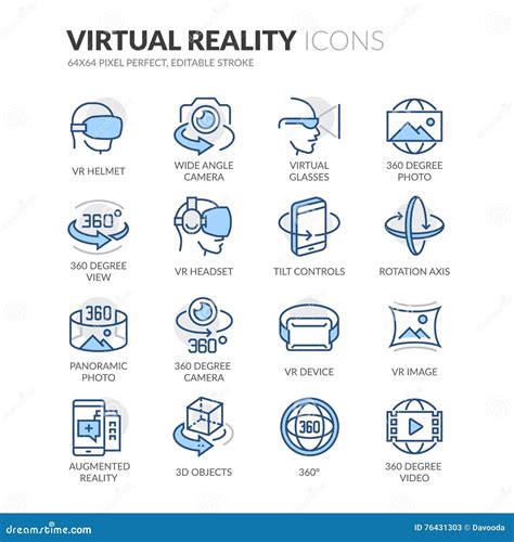 Línea Iconos De La Realidad Virtual Ilustración del Vector