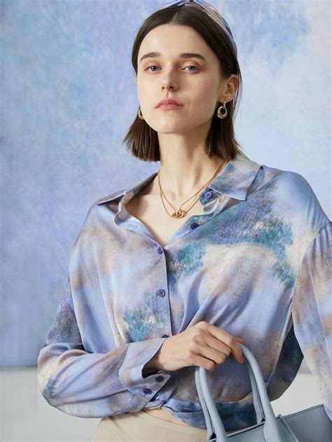 Motf X Monet Inspired Silk Printed Twist Blouse Twist Shirt Tie Dye