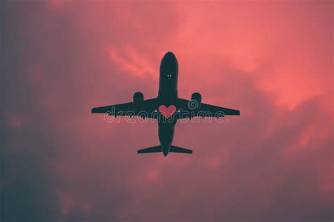 Illustration Outline of an Airplane and Heart on Pink Background, in ...