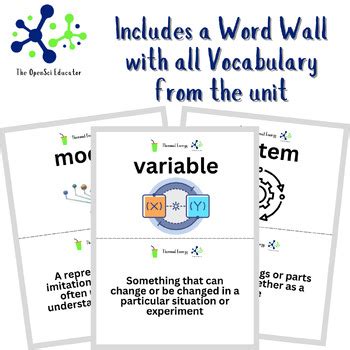 Openscied Thermal Energy Word Wall And Vocabulary Independent Work Packet