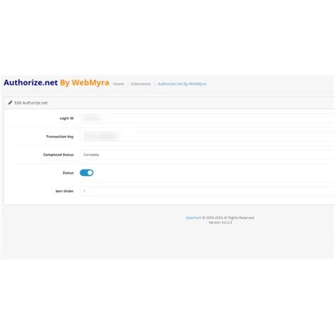 OpenCart WebMyra Authorize Net Payment Gateway