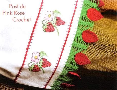 Pink Rose Crochet Barrado Frutas Morango