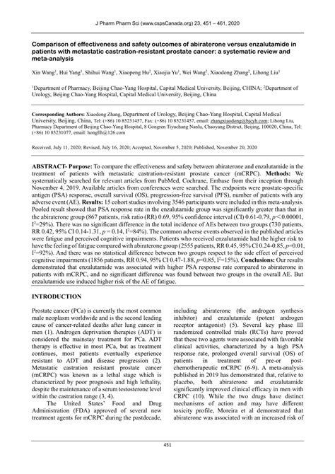 Pdf Comparison Of Effectiveness And Safety Outcomes Of Abiraterone Versus Enzalutamide In