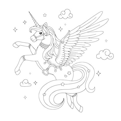 Premium Vector | Beautiful unicorn pegasus drawing coloring page