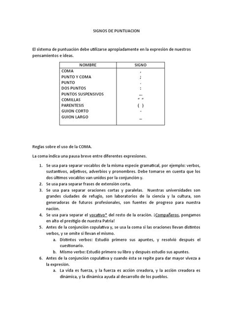 Signos De Puntuacion Pdf Coma Oración Lingüística