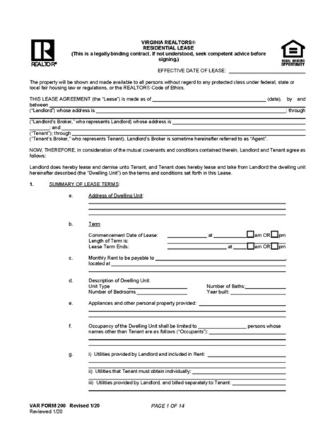 Free Virginia Standard Residential Lease Agreement Pdf