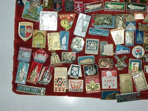 Set Of Soviet Enamel Badges Coats Of Arms Cities Pieces On A Red