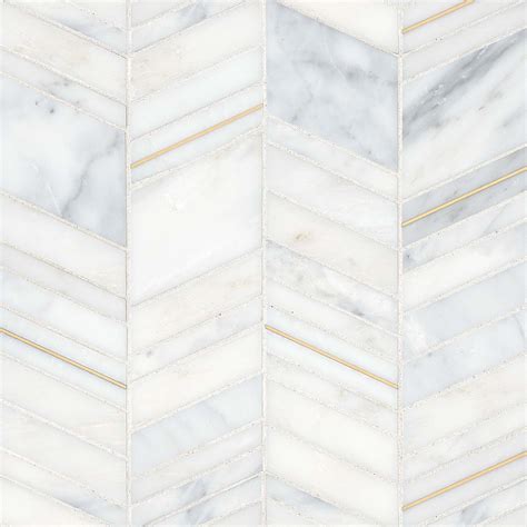 Bedrosians Ferrara Honed Chevron Marble Mosaic Tile With Brass 10 75 X