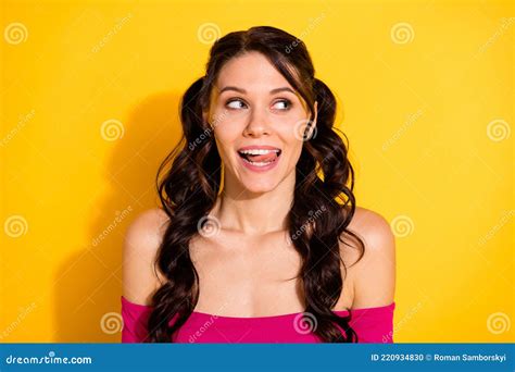 Photo Of Young Woman Happy Positive Smile Tongue Lick Teeth Delicious