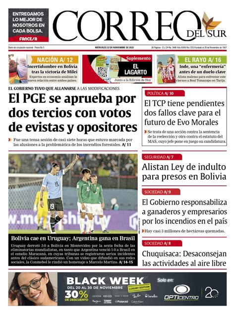 Portadas De Peri Dicos De Bolivia Del Mi Rcoles De Noviembre Del