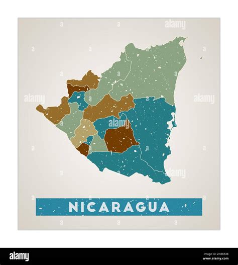 Nicaragua Map Country Poster With Regions Old Grunge Texture Shape