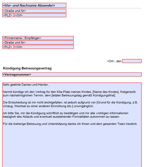 K Ndigung Kita Vorlage Nutzen Und Zeit Sparen Kostenlose Vordrucke