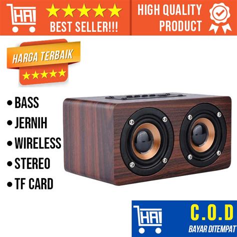 Jual SPEAKER BLUETOOTH BAHAN KAYU MERAH TEKSTUR STEREO BASS SUARA