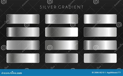 Silver Gradient Vector Set Steel Metal Background Templates Stock