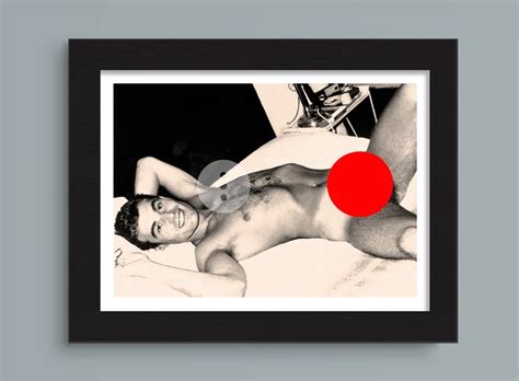 Vintage Male Nude Art Photo Print Handsome Naked Man In Bed And Smiling