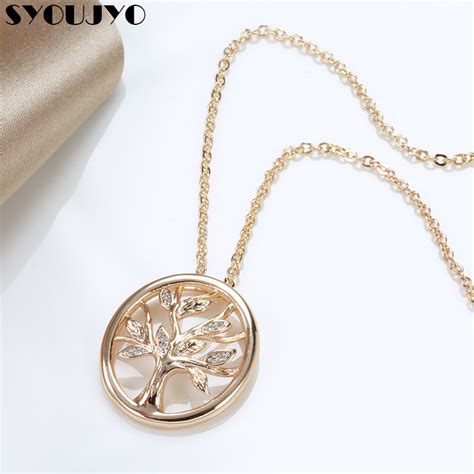 Syoujyo Hot Rose Gold Tree Of Life Necklace Shining Leaf Natural