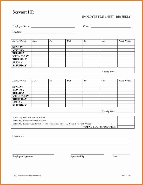 Printable Bi-Weekly Timesheet Template