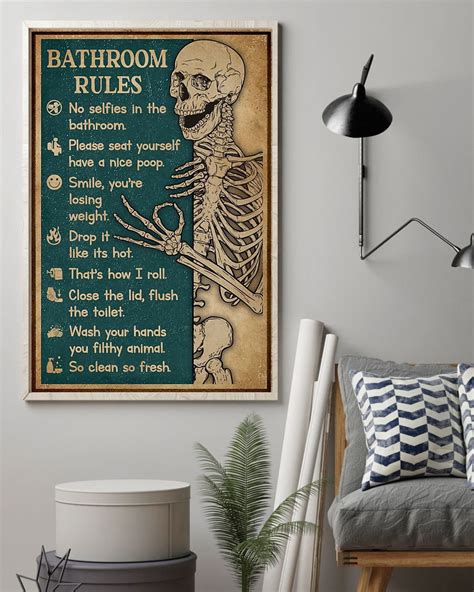 Bathroom Rules Skeleton Vertical Poster Skeleton Poster Etsy