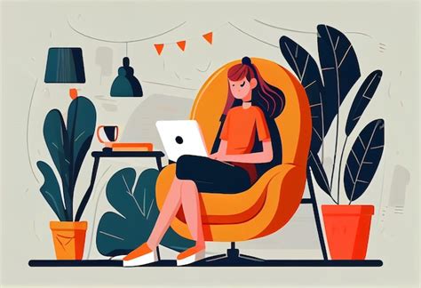 Premium AI Image Girl With Laptop Sitting On The Chair Freelance Or