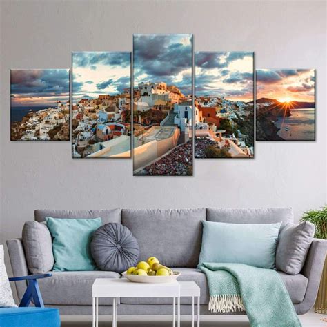 Sunrise Panorama Of Oia In Santorini Greece Wall Art Photography By