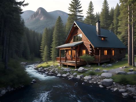 Premium Ai Image A Secluded Mountain Cabin Nestled Among Towering