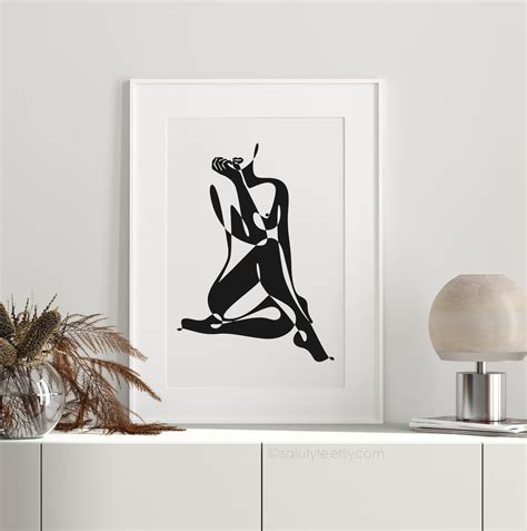 Modern Erotic Art Nude Woman Drawing Black And White Figure Etsy UK