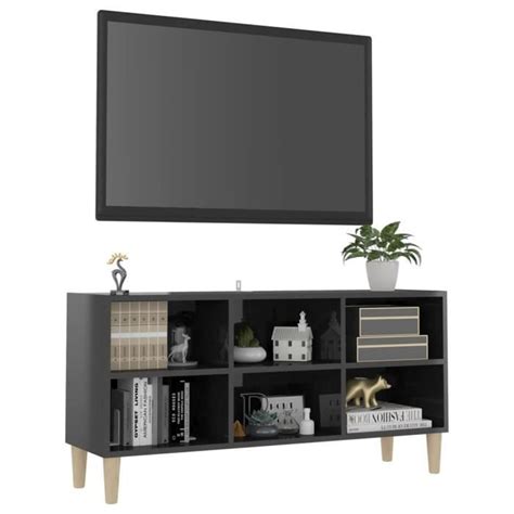 Meuble TV Avec Pieds En Bois Massif Gris Brillant 103 5x30x50cm