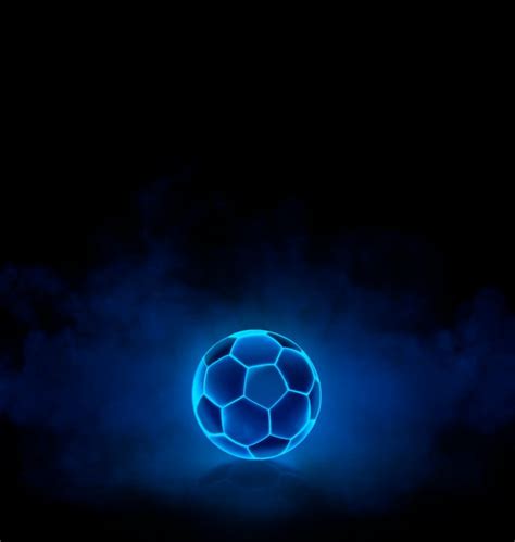 Premium Photo Soccer Ball With Bright Blue Glowing Neon Lines On Dark