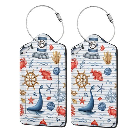 Disketp 4 Pcs Luggage Tag For Suitcase Watercolor Nautical Leather