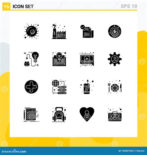 Paquete De Glifos Sólido De 16 Símbolos Universales Del Diagrama De